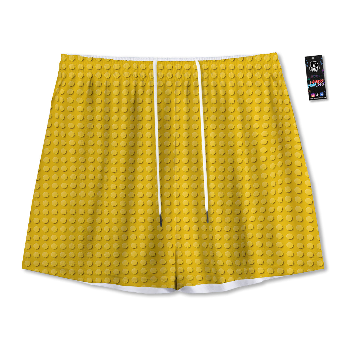 Plastic Building Blocks Yellow Print Pattern Mesh Shorts
