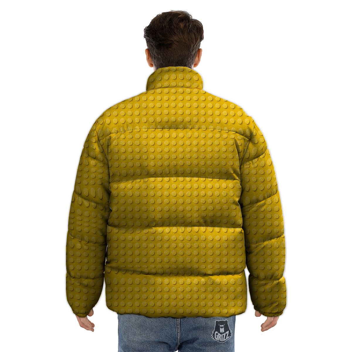 Plastic Building Blocks Yellow Print Pattern Puffer Jacket-grizzshop