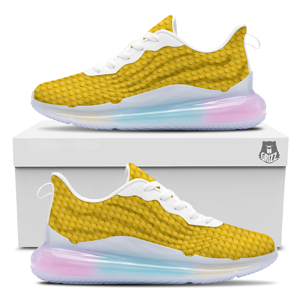 Plastic Building Blocks Yellow Print Pattern Running Sneakers-grizzshop