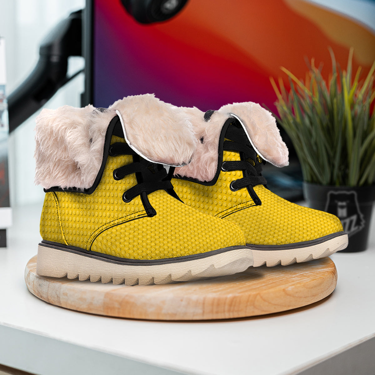 Plastic Building Blocks Yellow Print Pattern Snow Boots-grizzshop