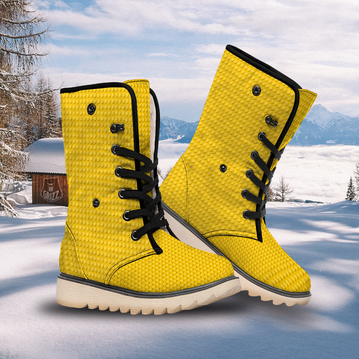 Plastic Building Blocks Yellow Print Pattern Snow Boots-grizzshop