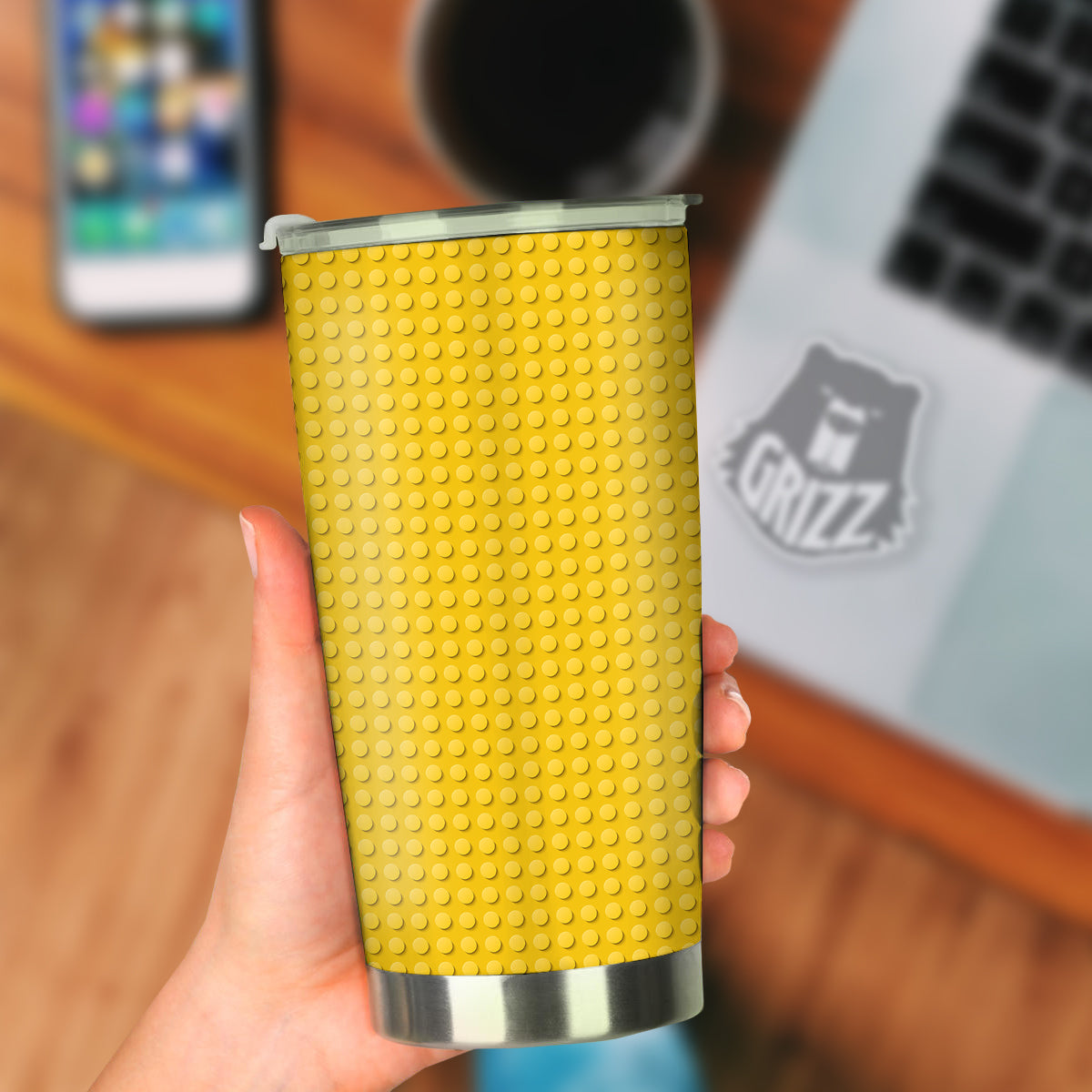 Plastic Building Blocks Yellow Print Pattern Tumbler-grizzshop