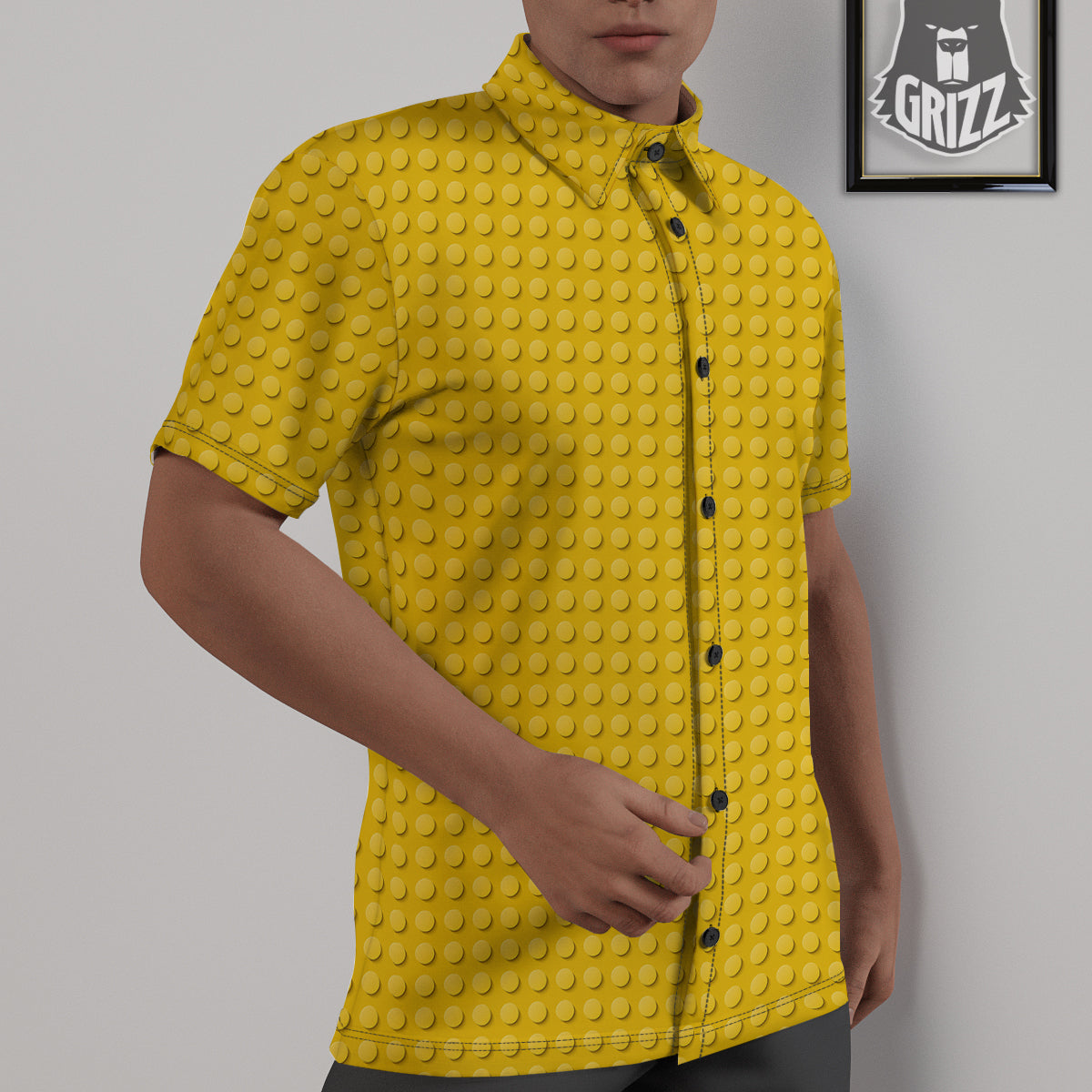 Plastic Building Blocks Yellow Print Pattern Untucked Shirts-grizzshop