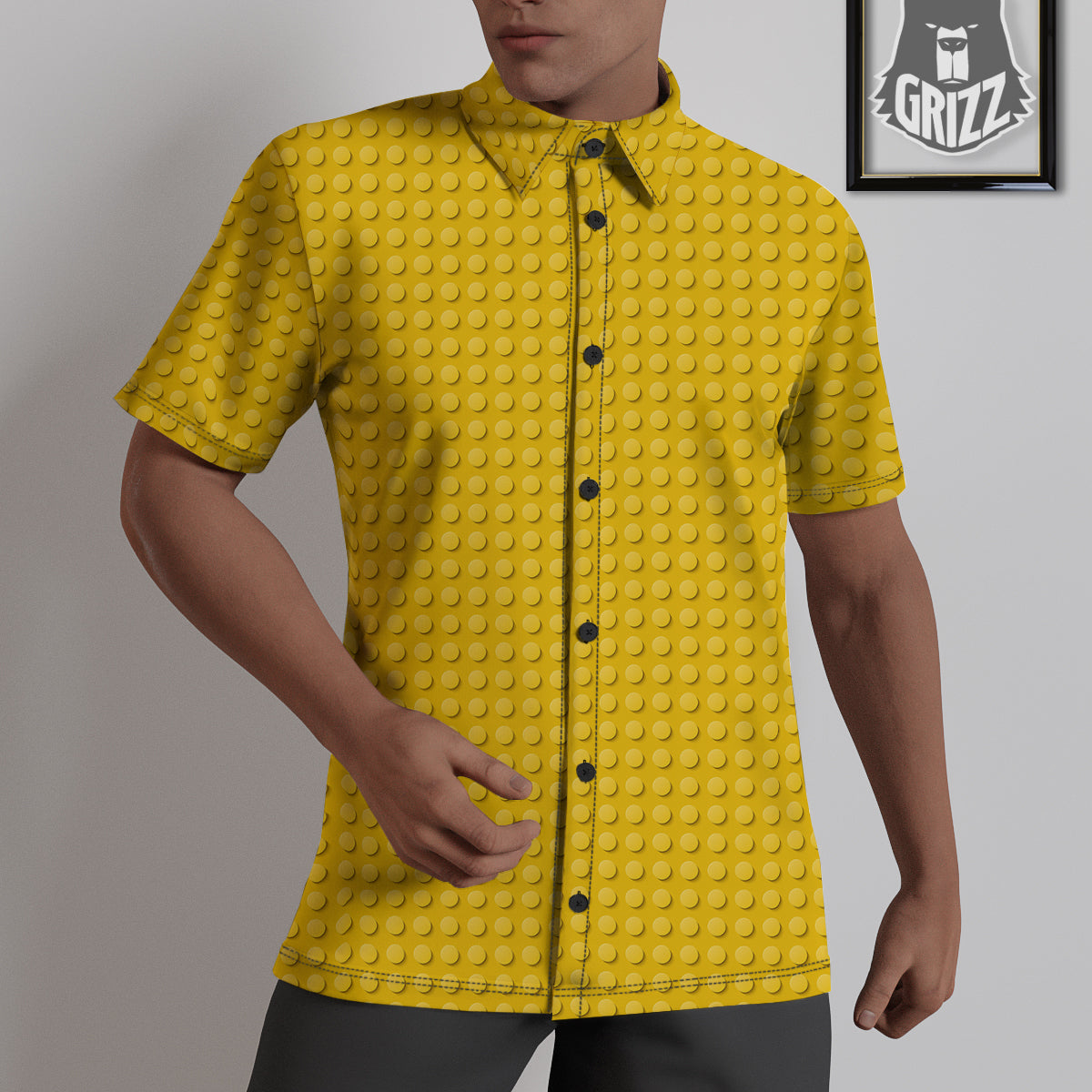 Plastic Building Blocks Yellow Print Pattern Untucked Shirts-grizzshop