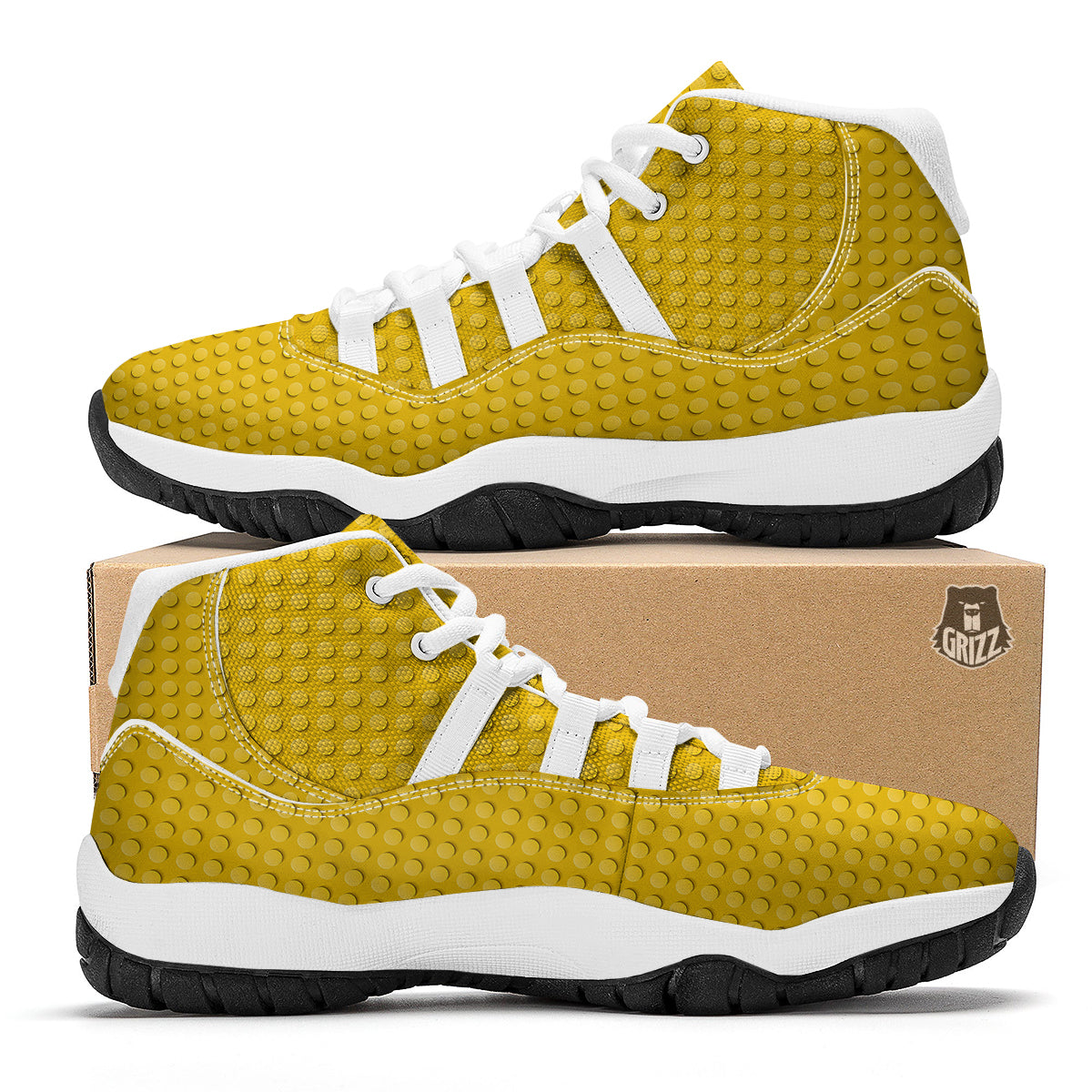 Plastic Building Blocks Yellow Print Pattern White Bball Shoes-grizzshop