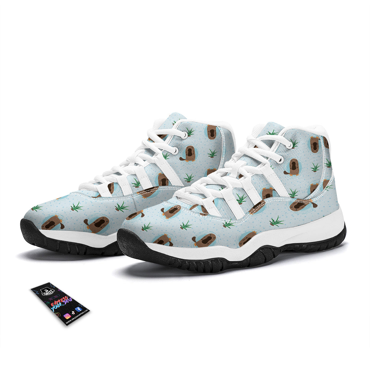 Platypus Hand Drawn Blue Print Pattern White Bball Shoes-grizzshop