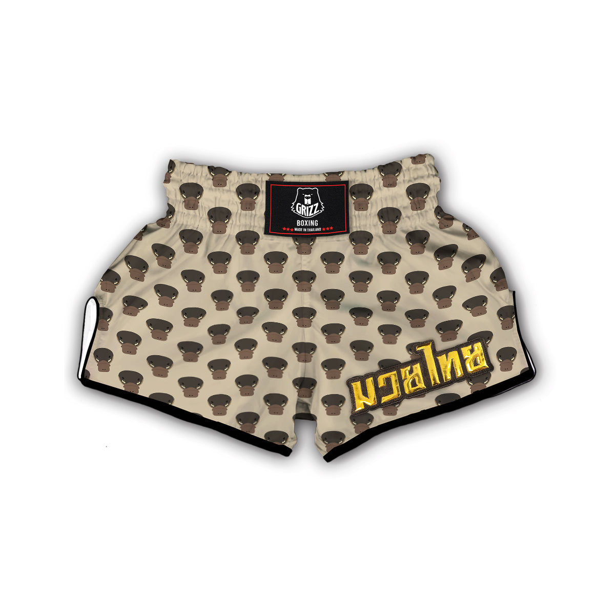 Platypus Head Brown Print Pattern Muay Thai Boxing Shorts-grizzshop