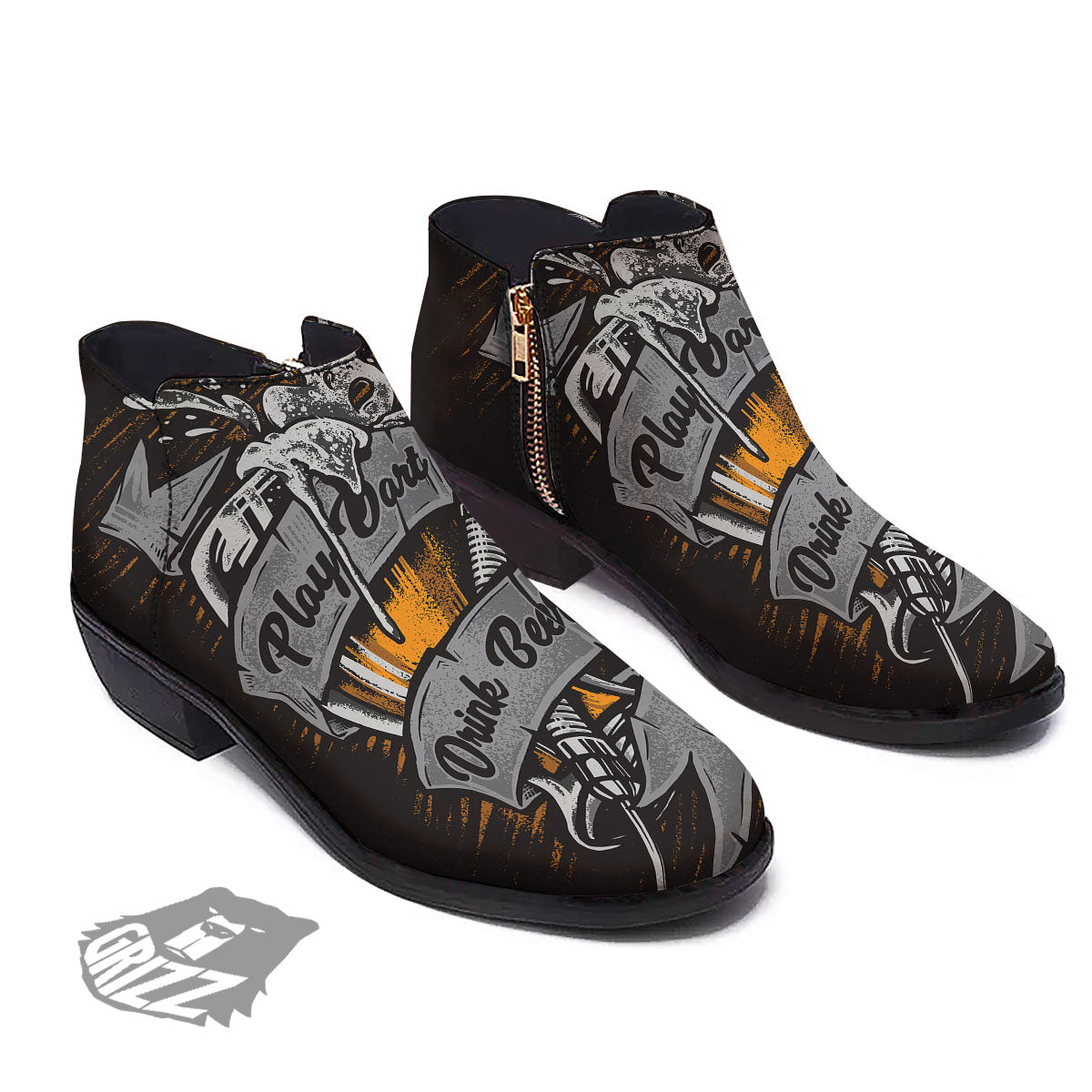 Play Dart Drink Beer Print Ankle Boots-grizzshop