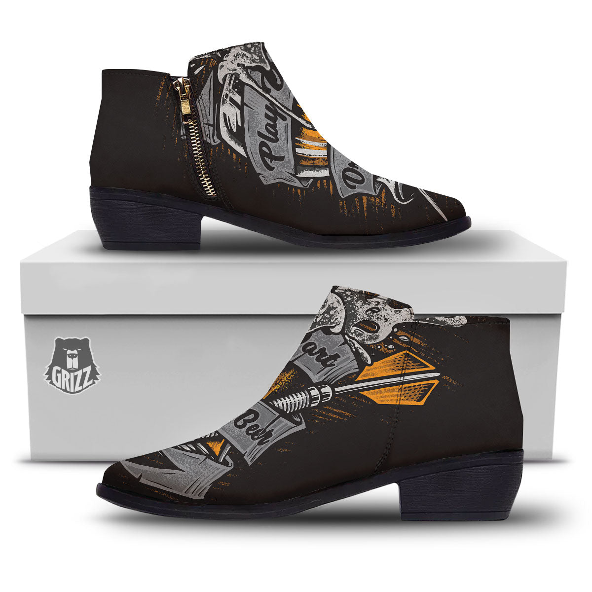 Play Dart Drink Beer Print Ankle Boots-grizzshop