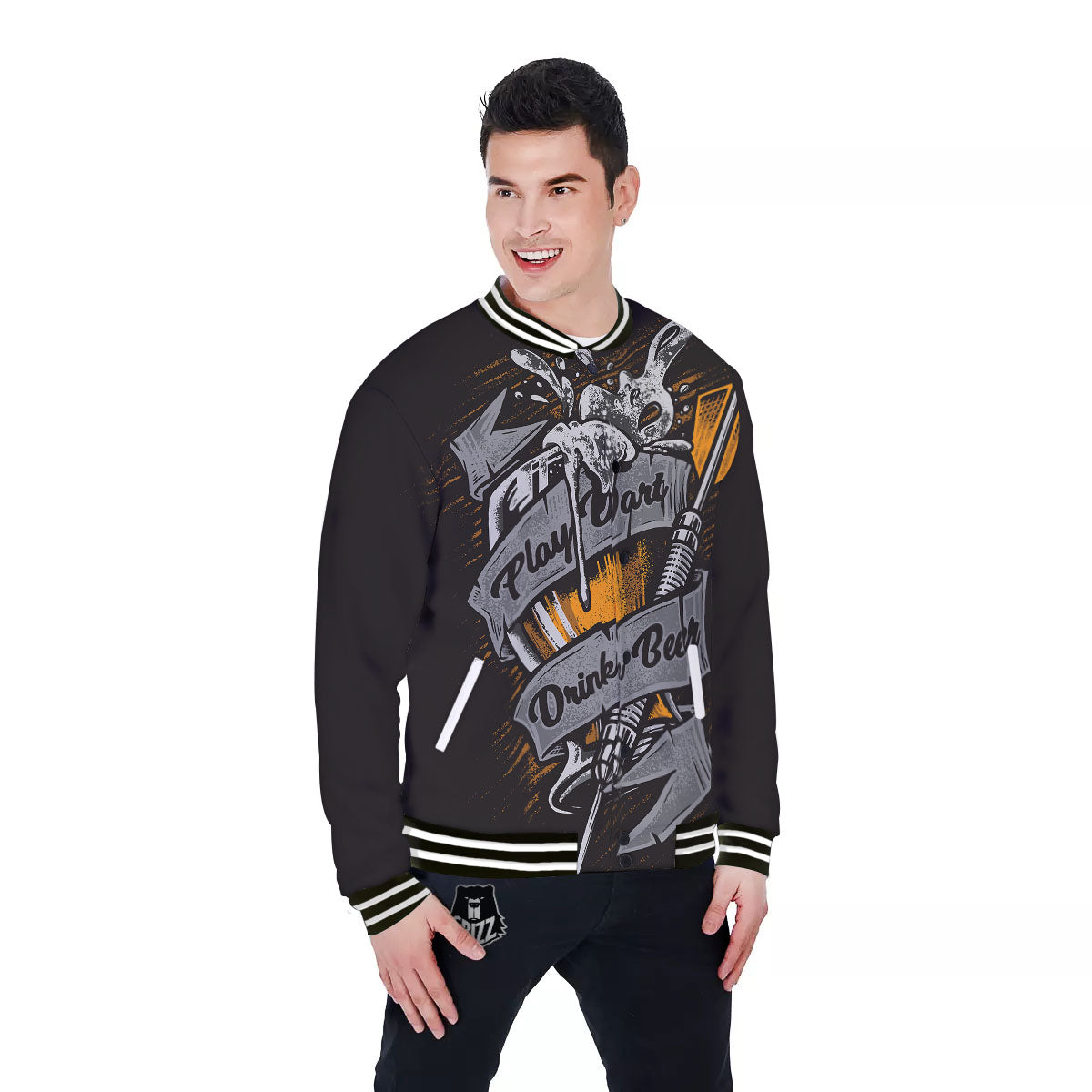 Play Dart Drink Beer Print Baseball Jacket-grizzshop