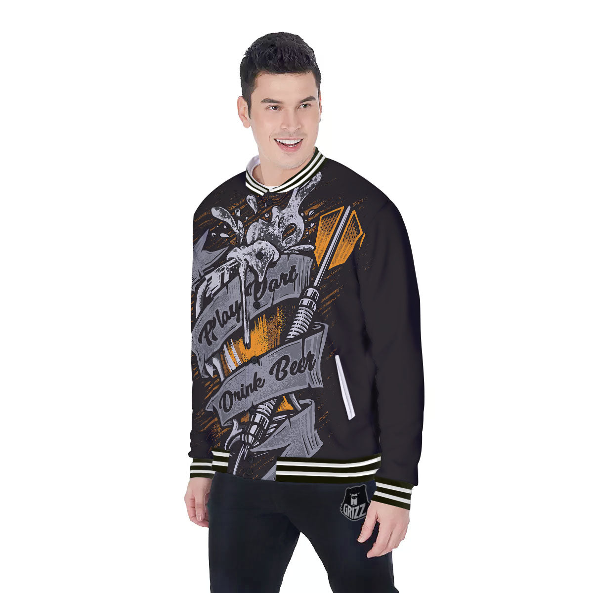 Play Dart Drink Beer Print Baseball Jacket-grizzshop