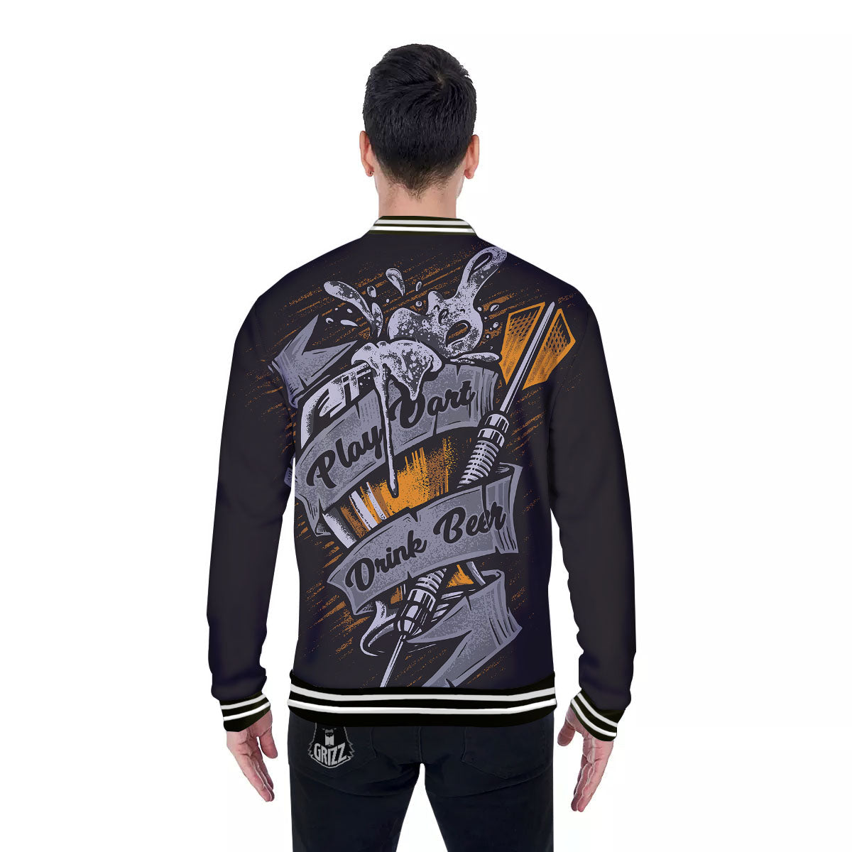 Play Dart Drink Beer Print Baseball Jacket-grizzshop