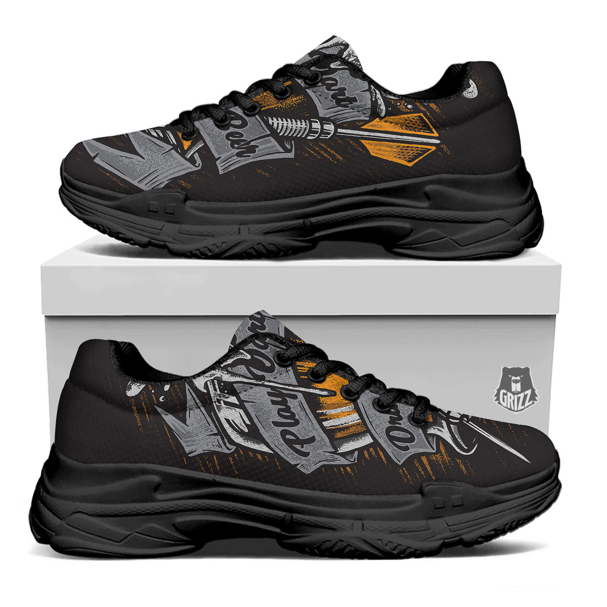 Play Dart Drink Beer Print Black Chunky Shoes-grizzshop
