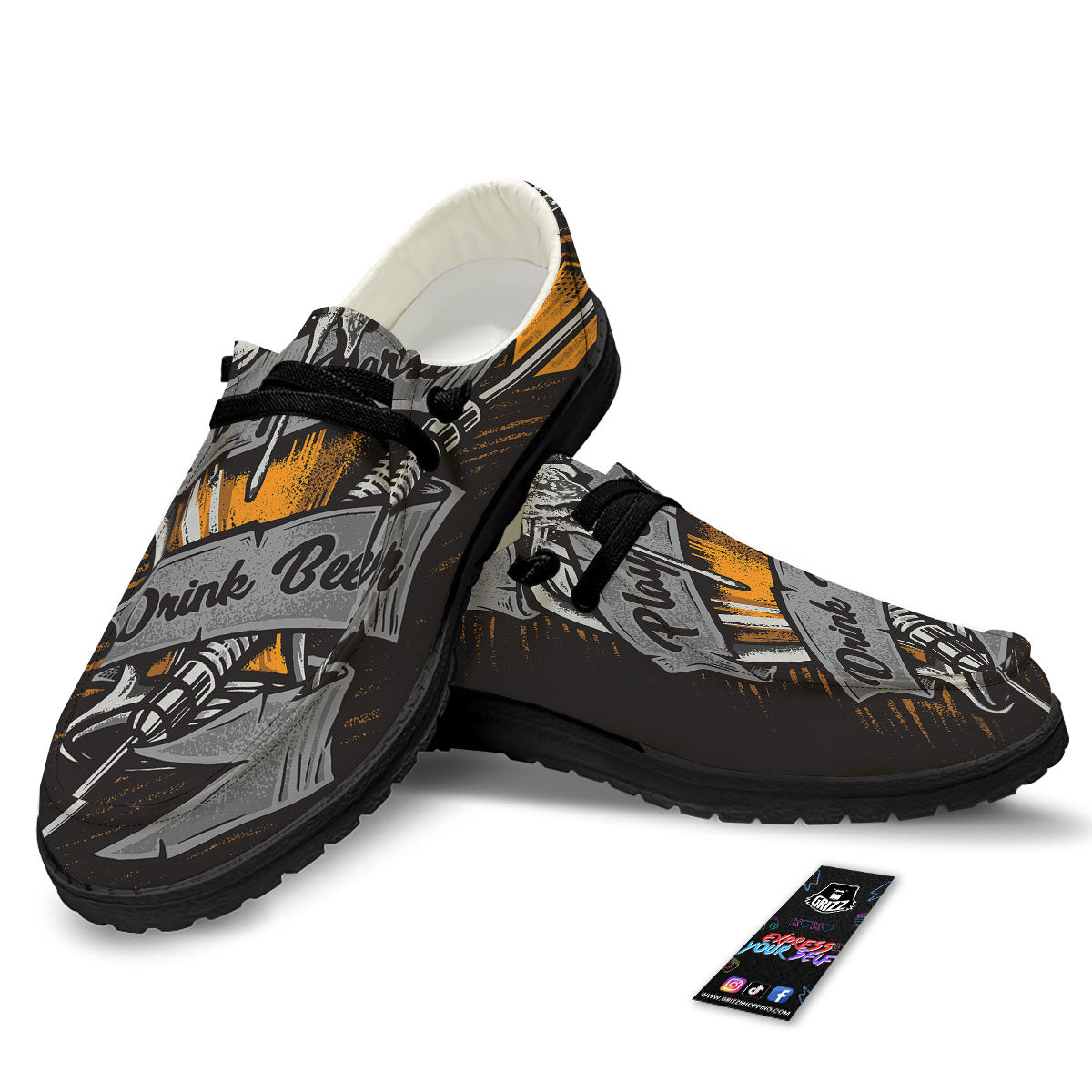 Play Dart Drink Beer Print Black Loafers-grizzshop