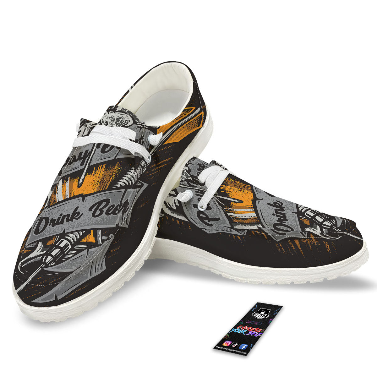 Play Dart Drink Beer Print Black Loafers-grizzshop