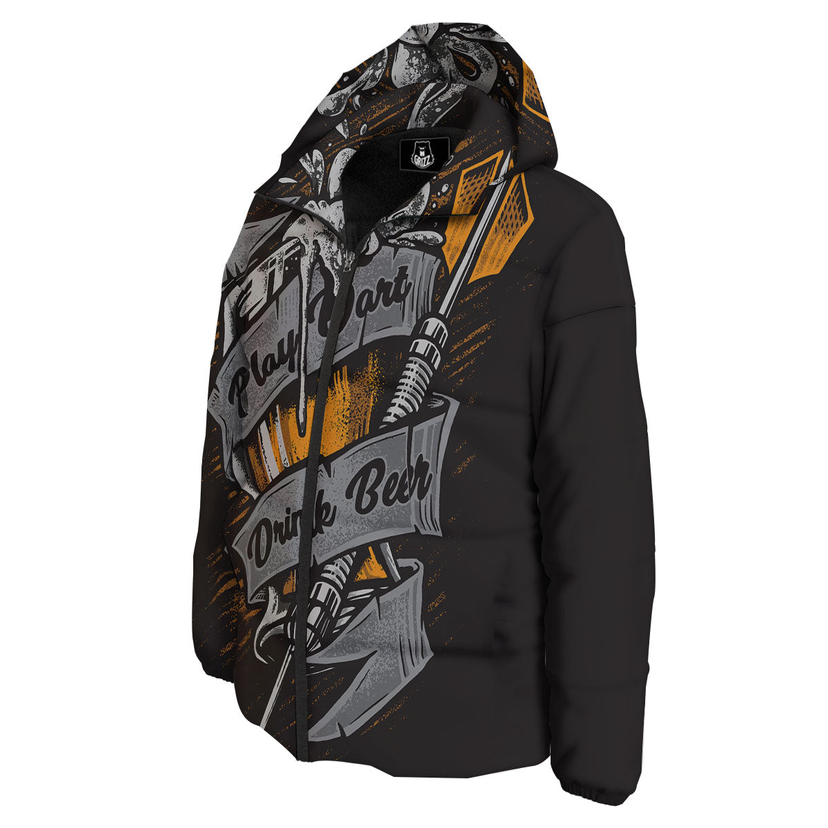 Play Dart Drink Beer Print Down Jacket-grizzshop