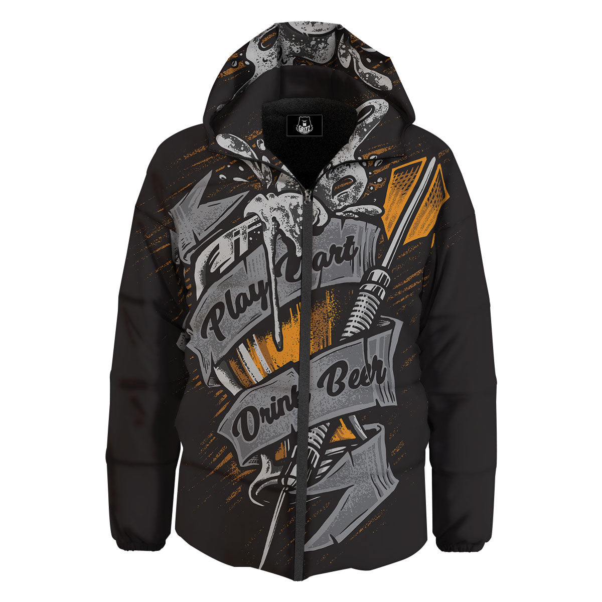 Play Dart Drink Beer Print Down Jacket-grizzshop