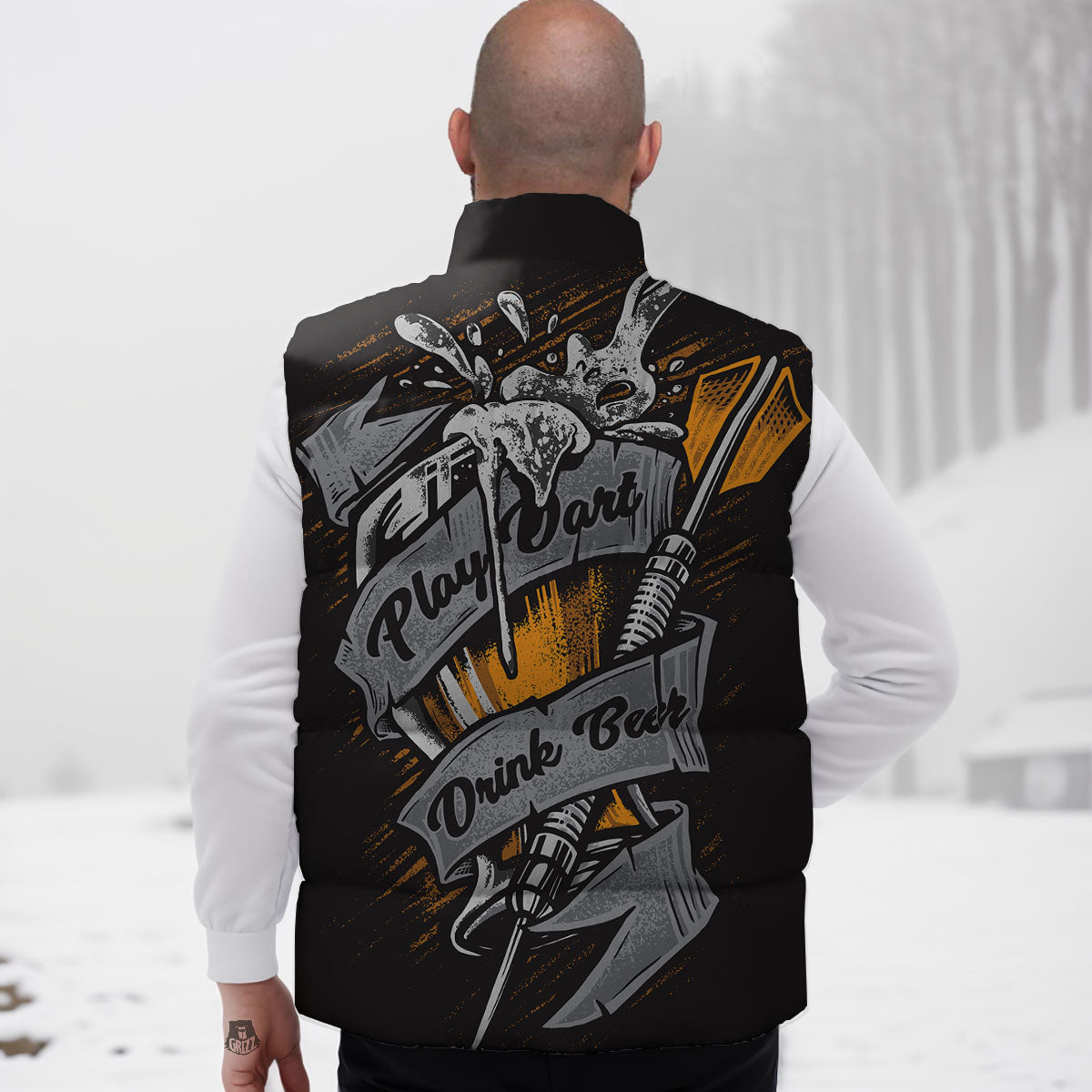 Play Dart Drink Beer Print Down Vest