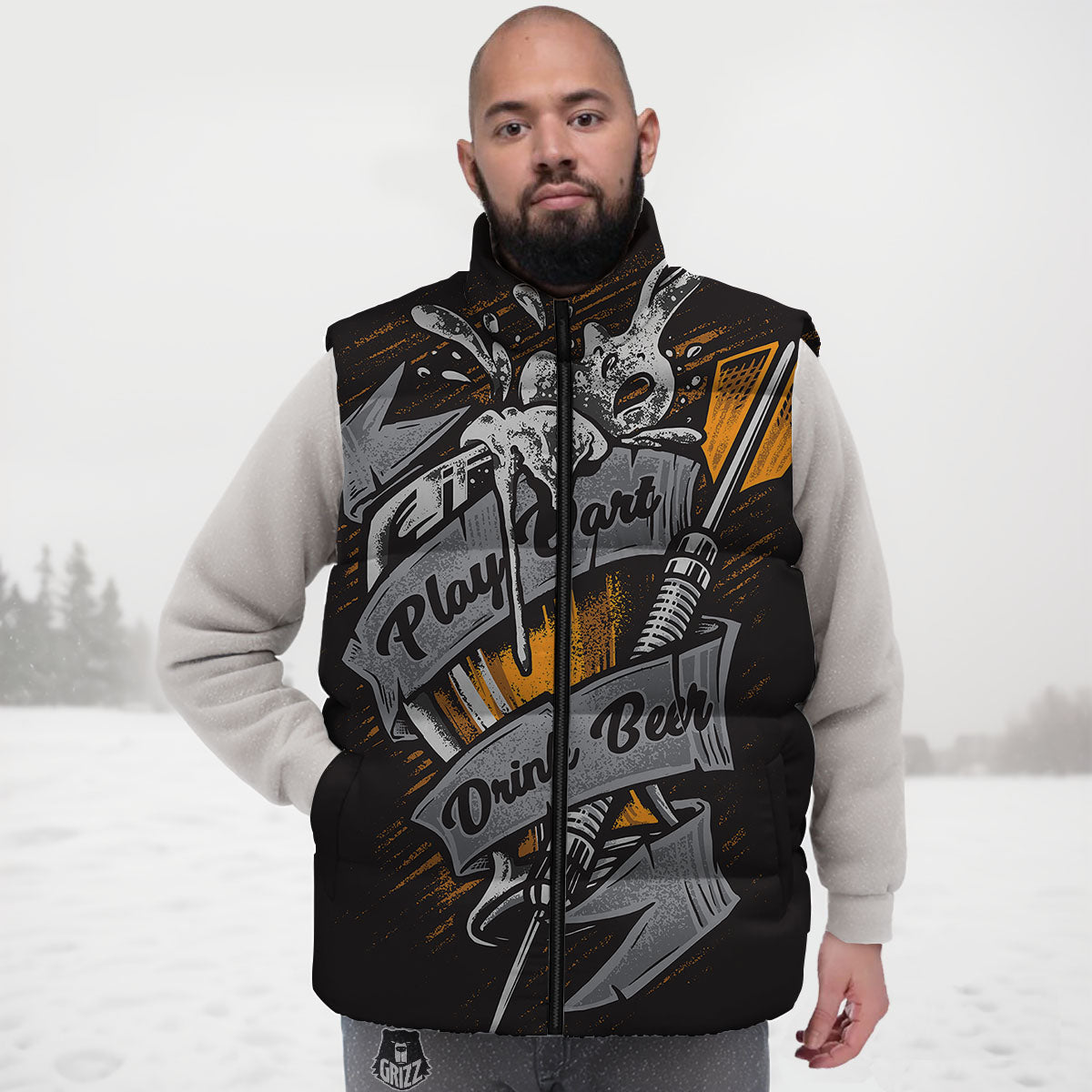 Play Dart Drink Beer Print Down Vest