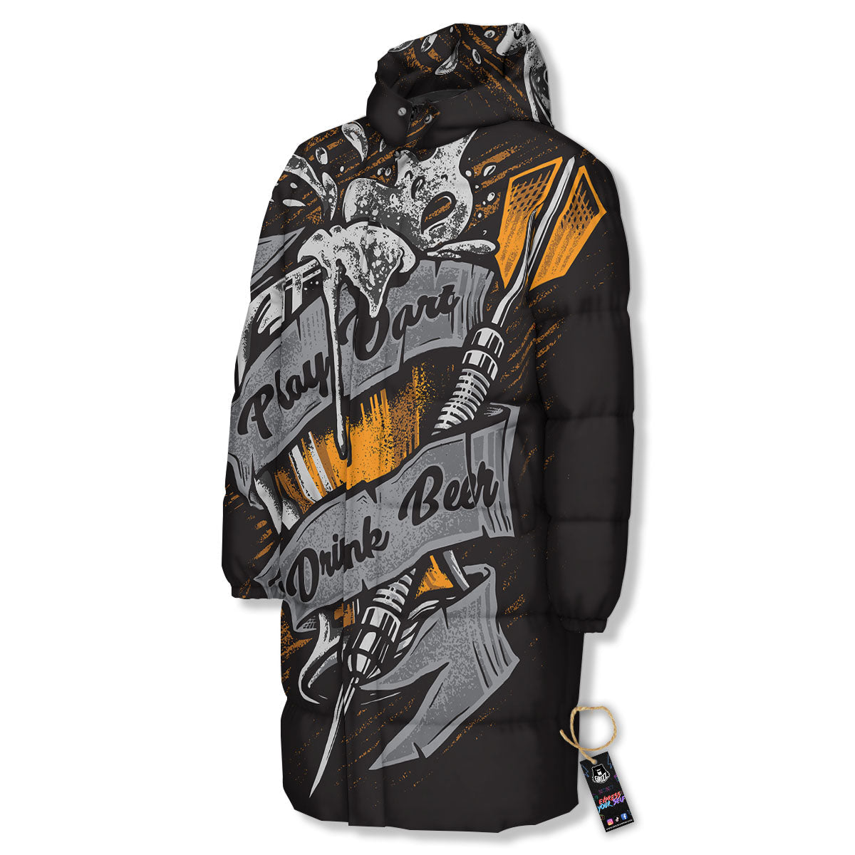 Play Dart Drink Beer Print Long Down Jacket-grizzshop