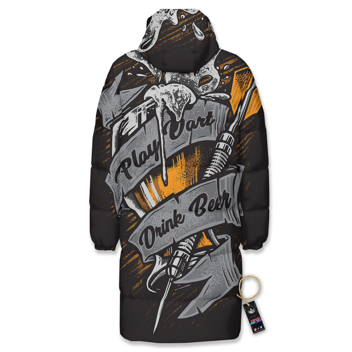 Play Dart Drink Beer Print Long Down Jacket-grizzshop