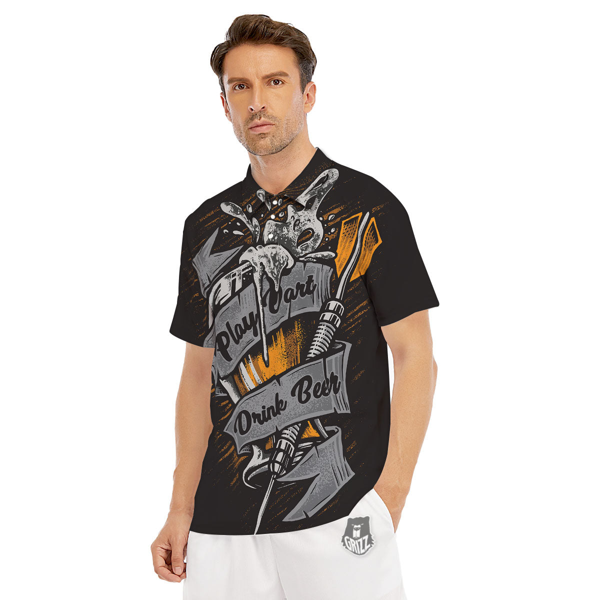 Play Dart Drink Beer Print Men's Golf Shirts-grizzshop