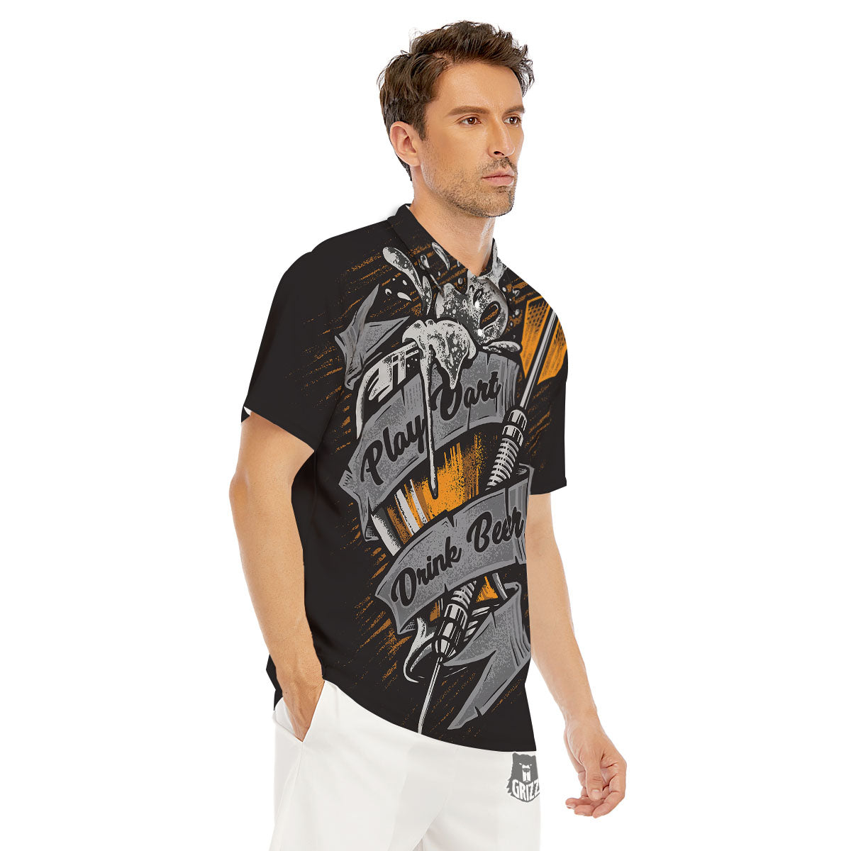 Play Dart Drink Beer Print Men's Golf Shirts-grizzshop