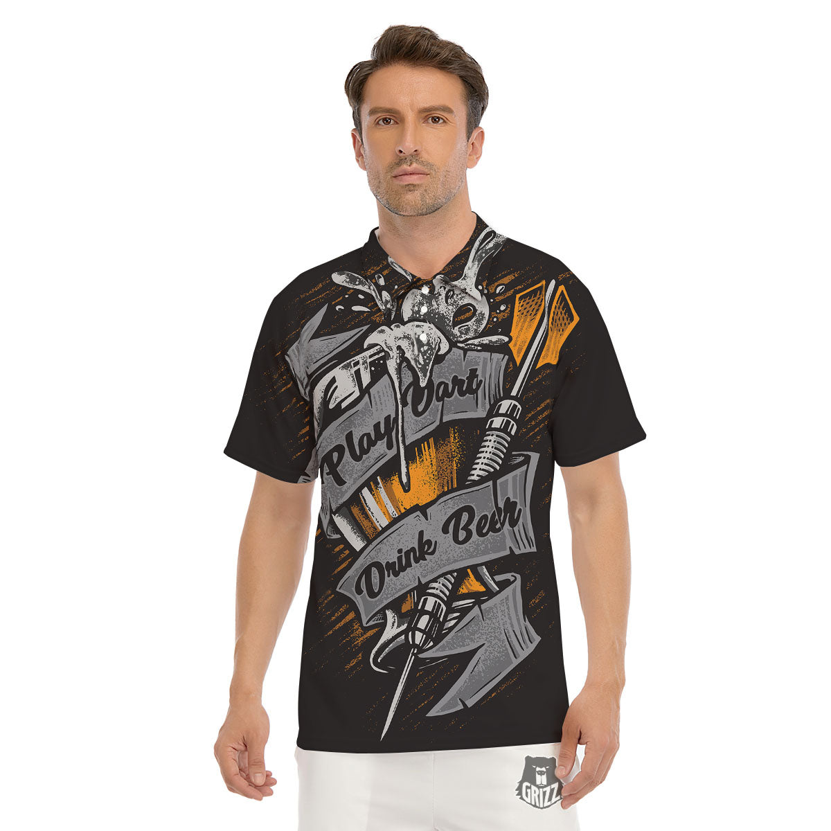 Play Dart Drink Beer Print Men's Golf Shirts-grizzshop