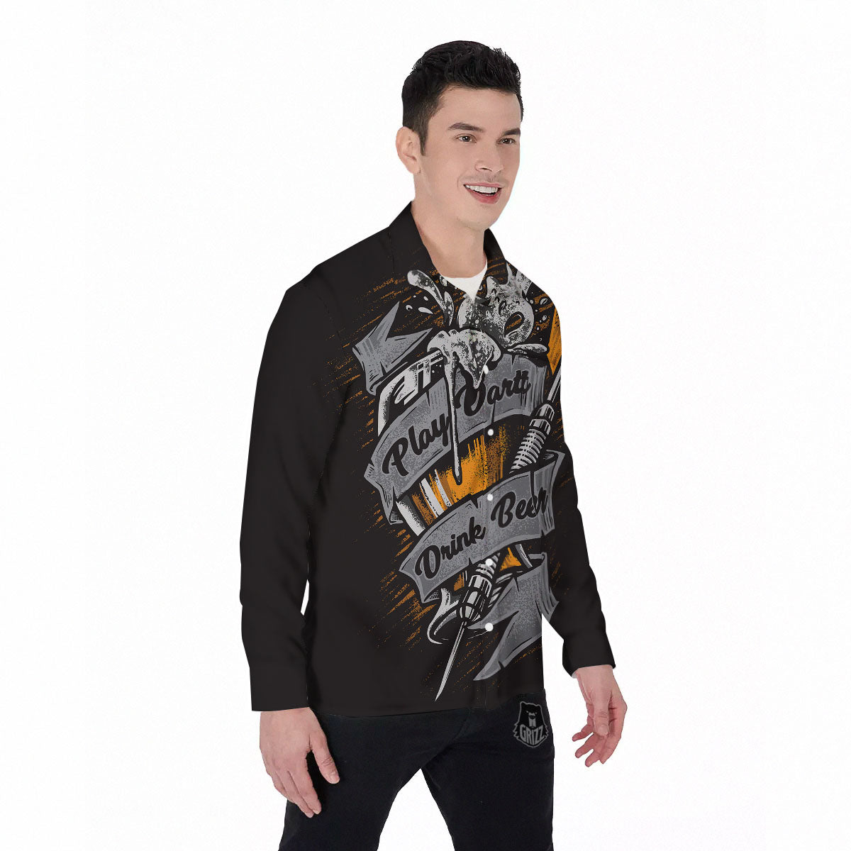 Play Dart Drink Beer Print Men's Long Sleeve Shirts-grizzshop