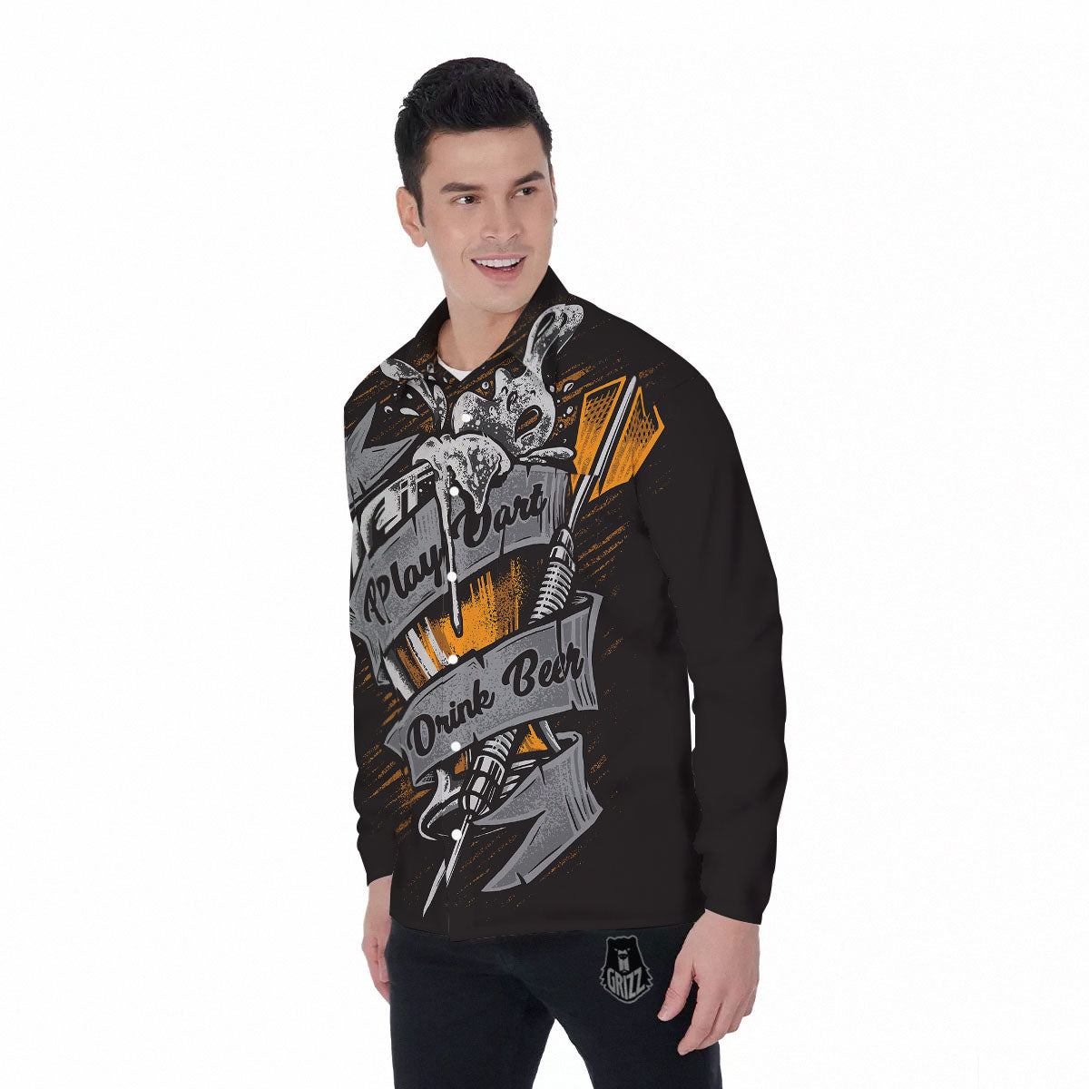 Play Dart Drink Beer Print Men's Long Sleeve Shirts-grizzshop