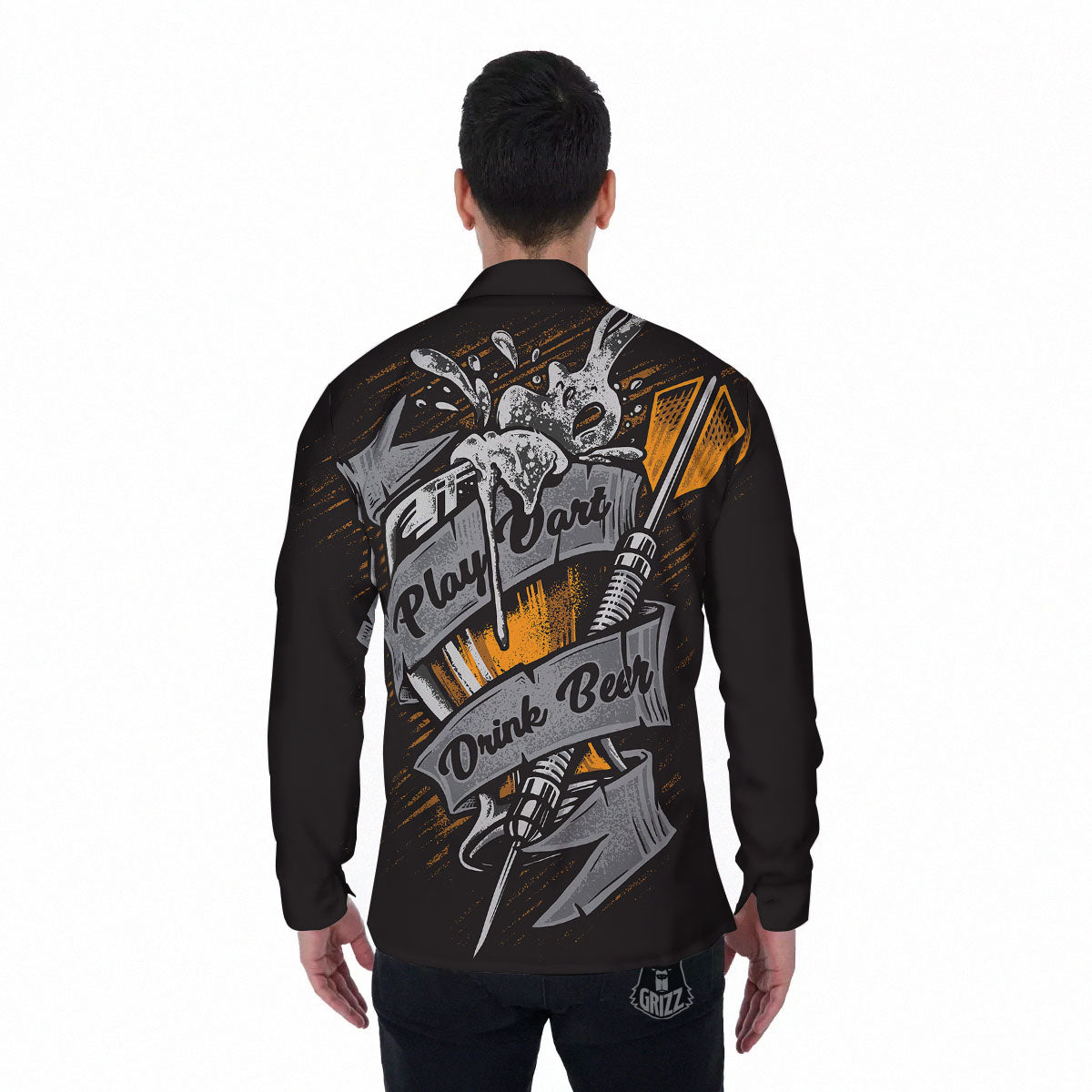 Play Dart Drink Beer Print Men's Long Sleeve Shirts-grizzshop