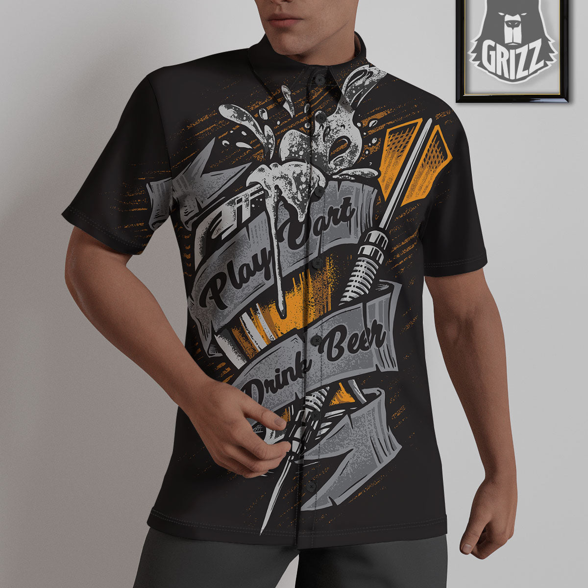 Play Dart Drink Beer Print Untucked Shirts-grizzshop