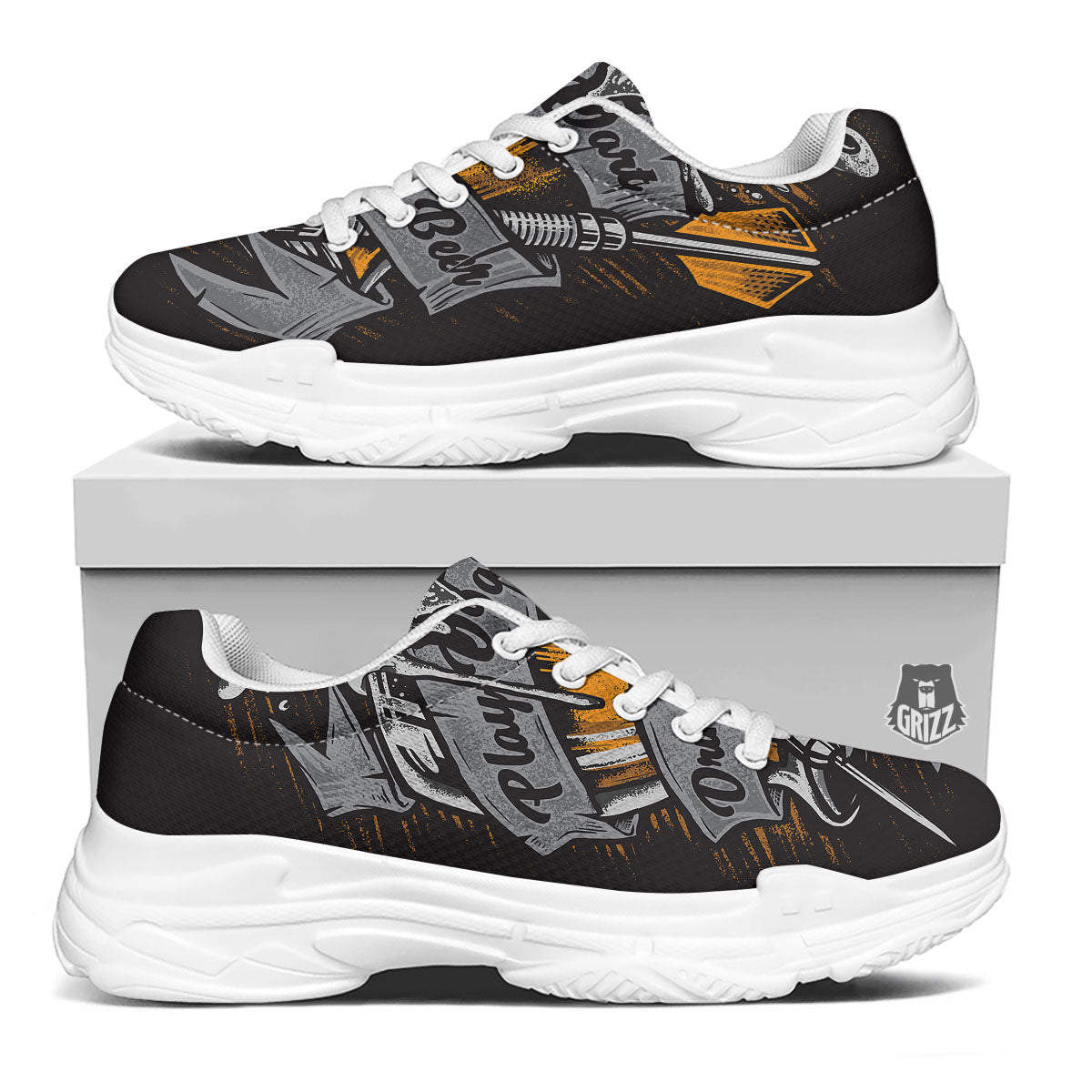 Play Dart Drink Beer Print White Chunky Shoes-grizzshop