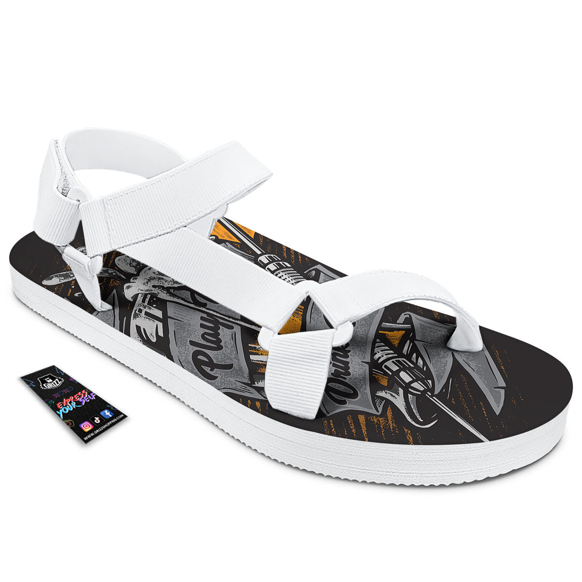 Play Dart Drink Beer Print White Open Toe Sandals-grizzshop