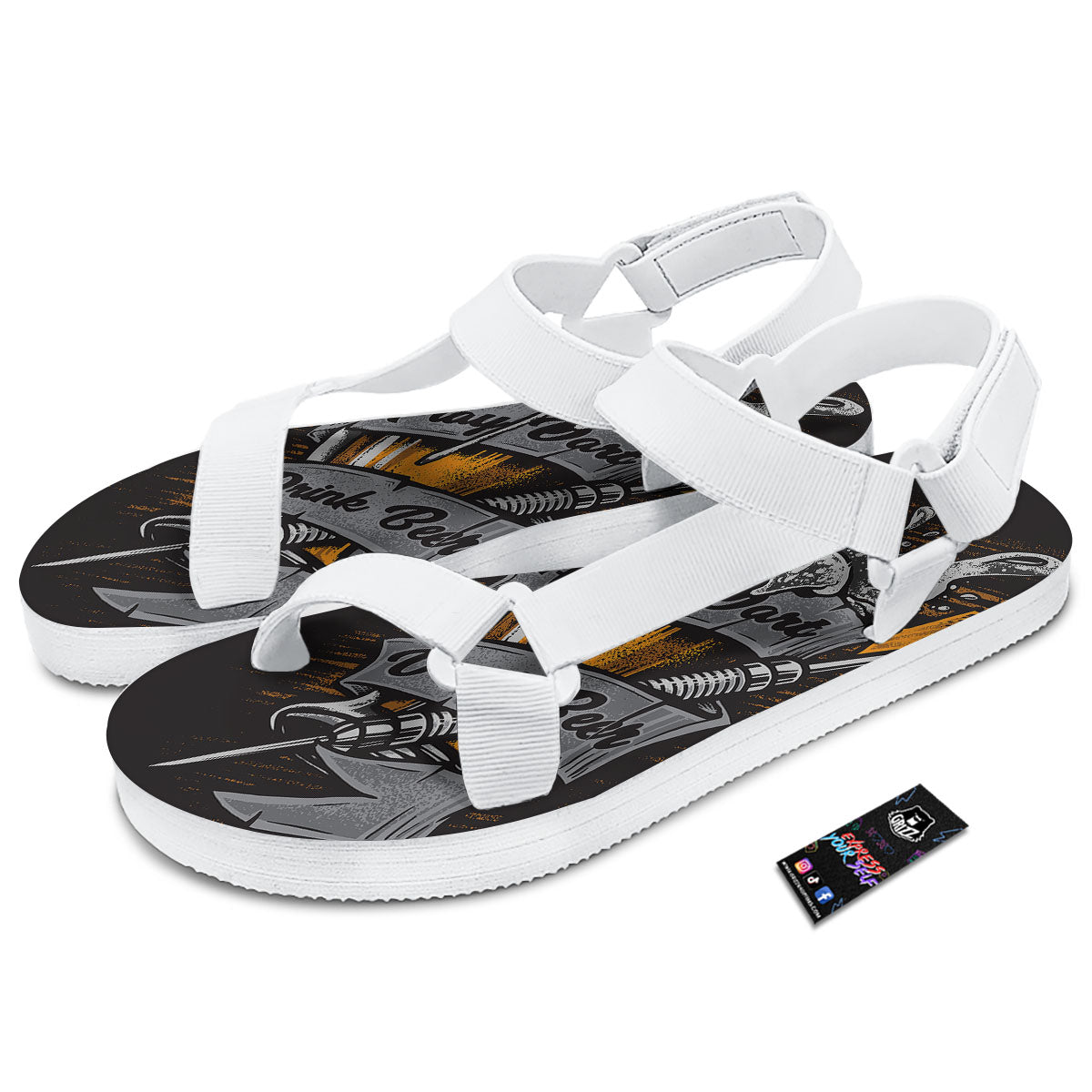 Play Dart Drink Beer Print White Open Toe Sandals-grizzshop