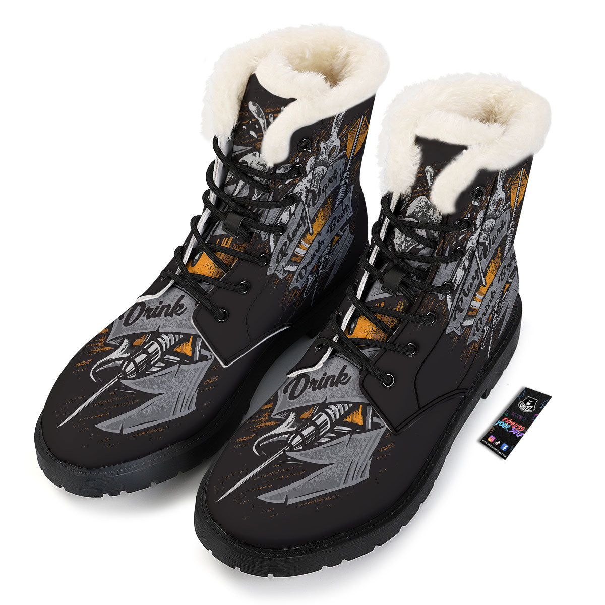 Play Dart Drink Beer Print Winter Boots-grizzshop