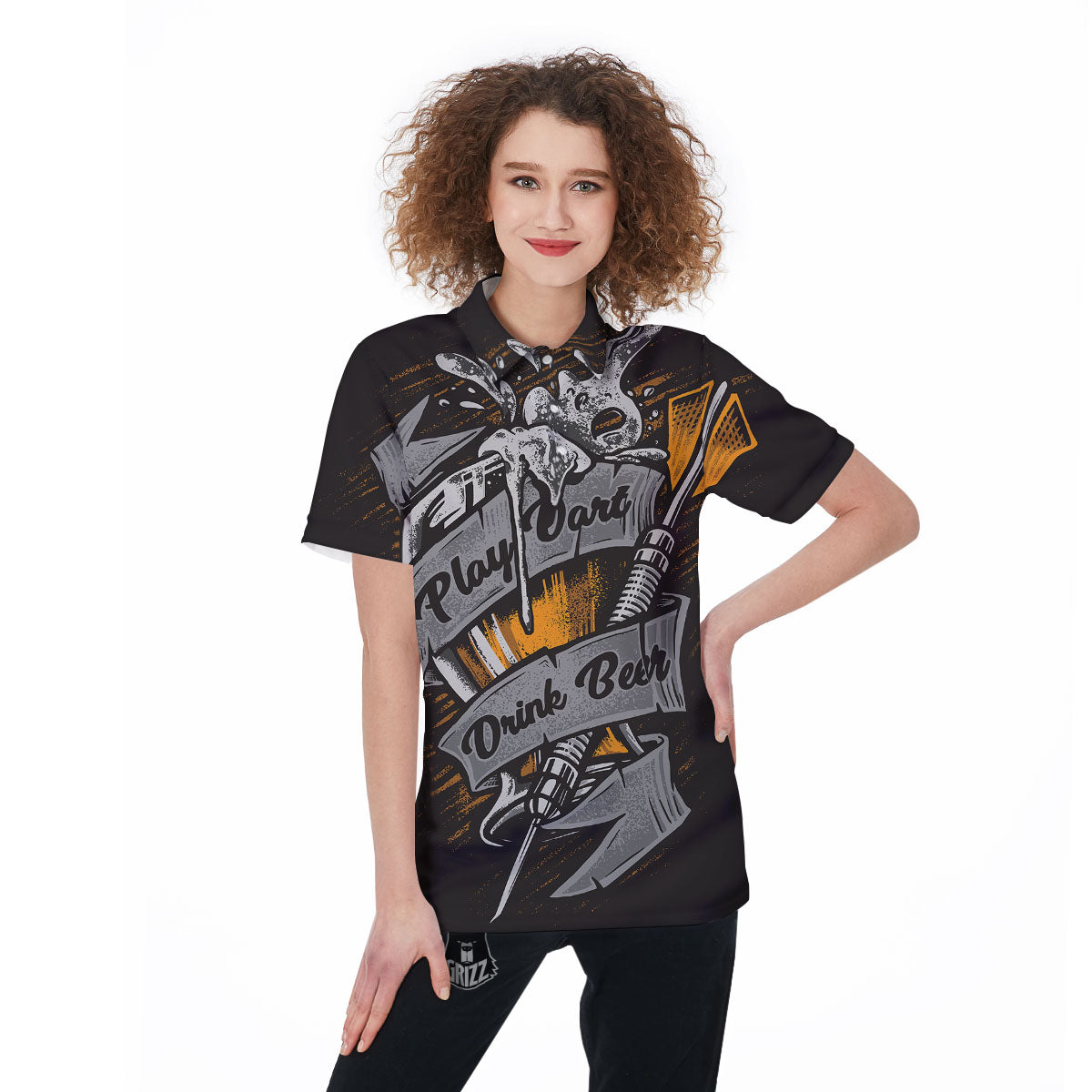 Play Dart Drink Beer Print Women's Golf Shirts-grizzshop