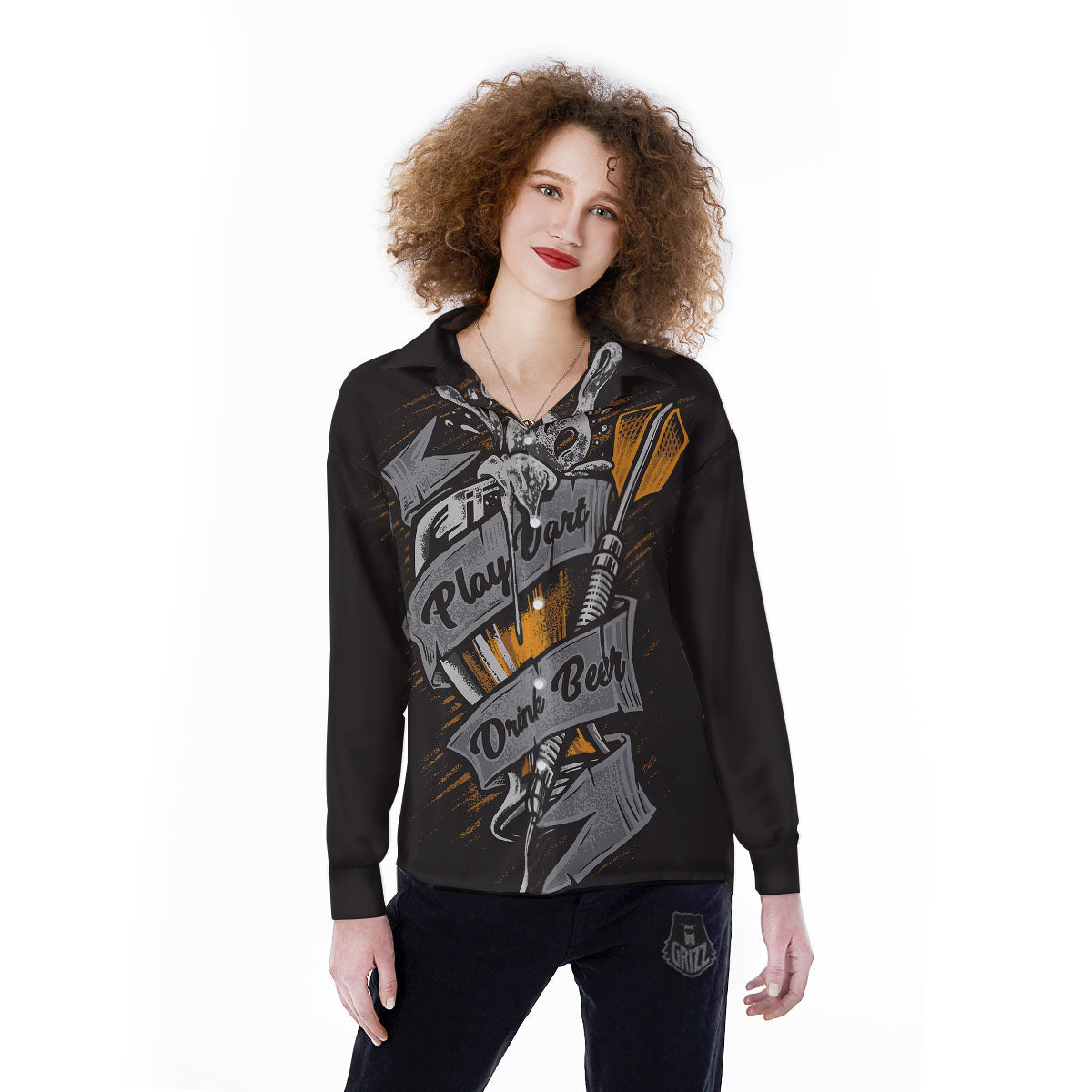 Play Dart Drink Beer Print Women's Long Sleeve Shirts-grizzshop