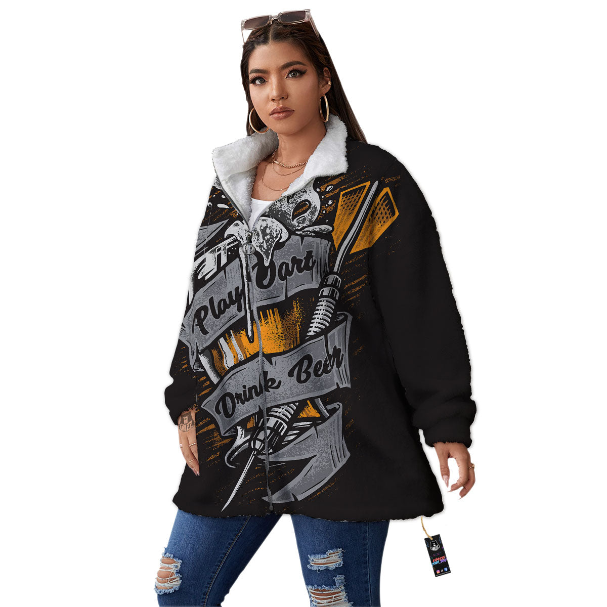 Play Dart Drink Beer Print Women's Sherpa Jacket-grizzshop