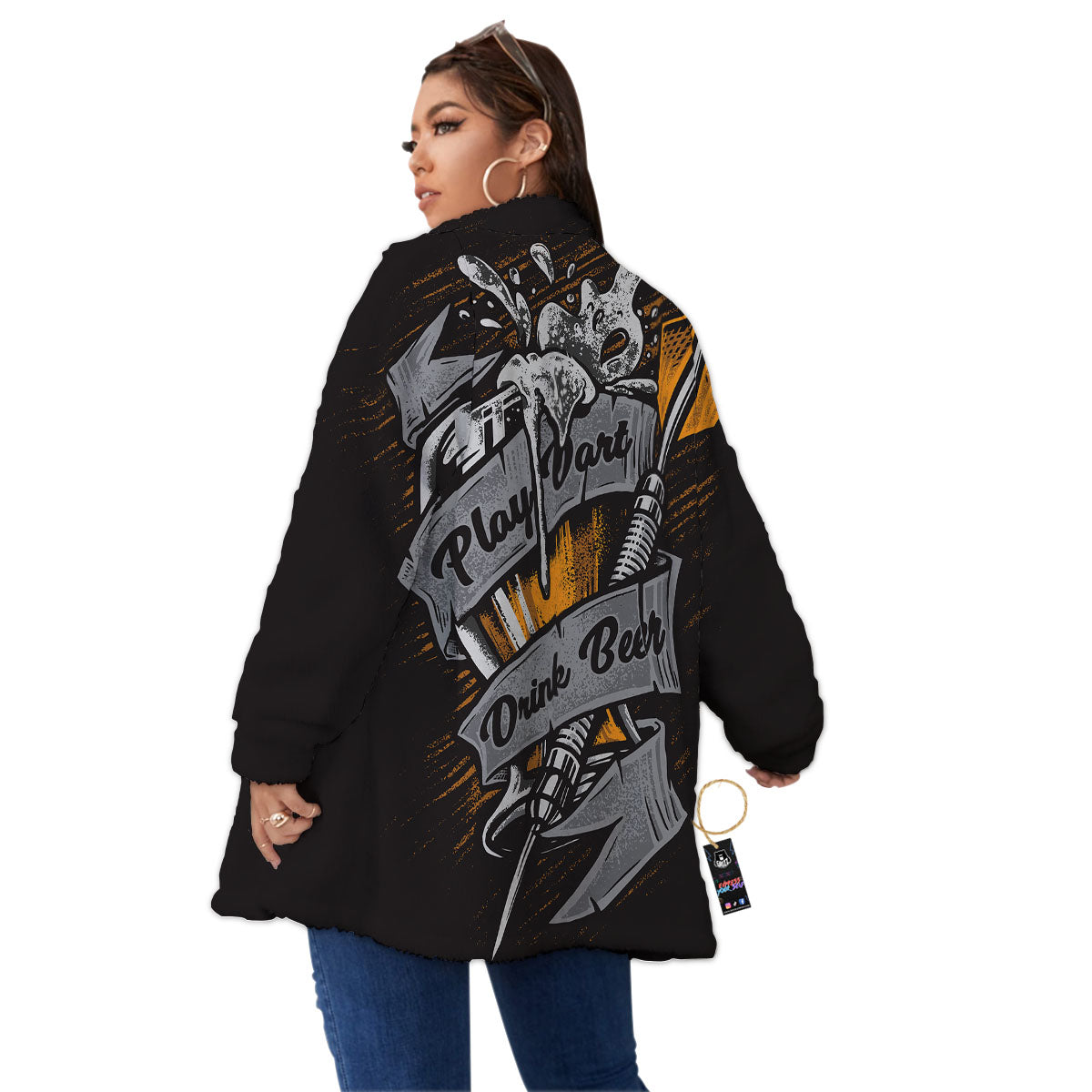 Play Dart Drink Beer Print Women's Sherpa Jacket-grizzshop
