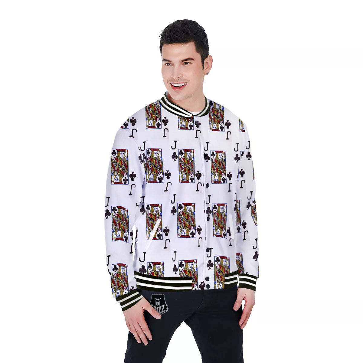 Playing Card Jack Of Clubs Print Pattern Baseball Jacket-grizzshop