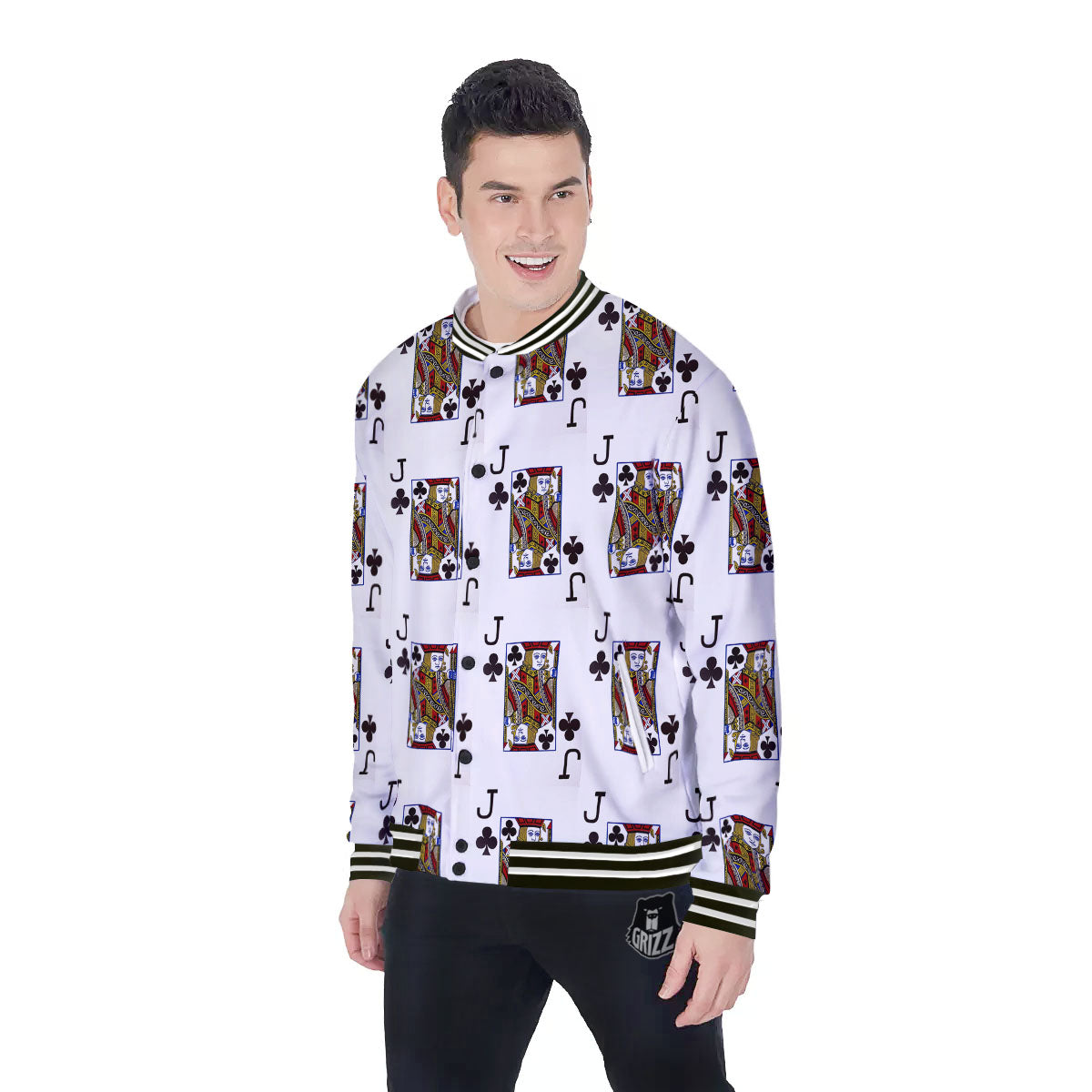 Playing Card Jack Of Clubs Print Pattern Baseball Jacket-grizzshop
