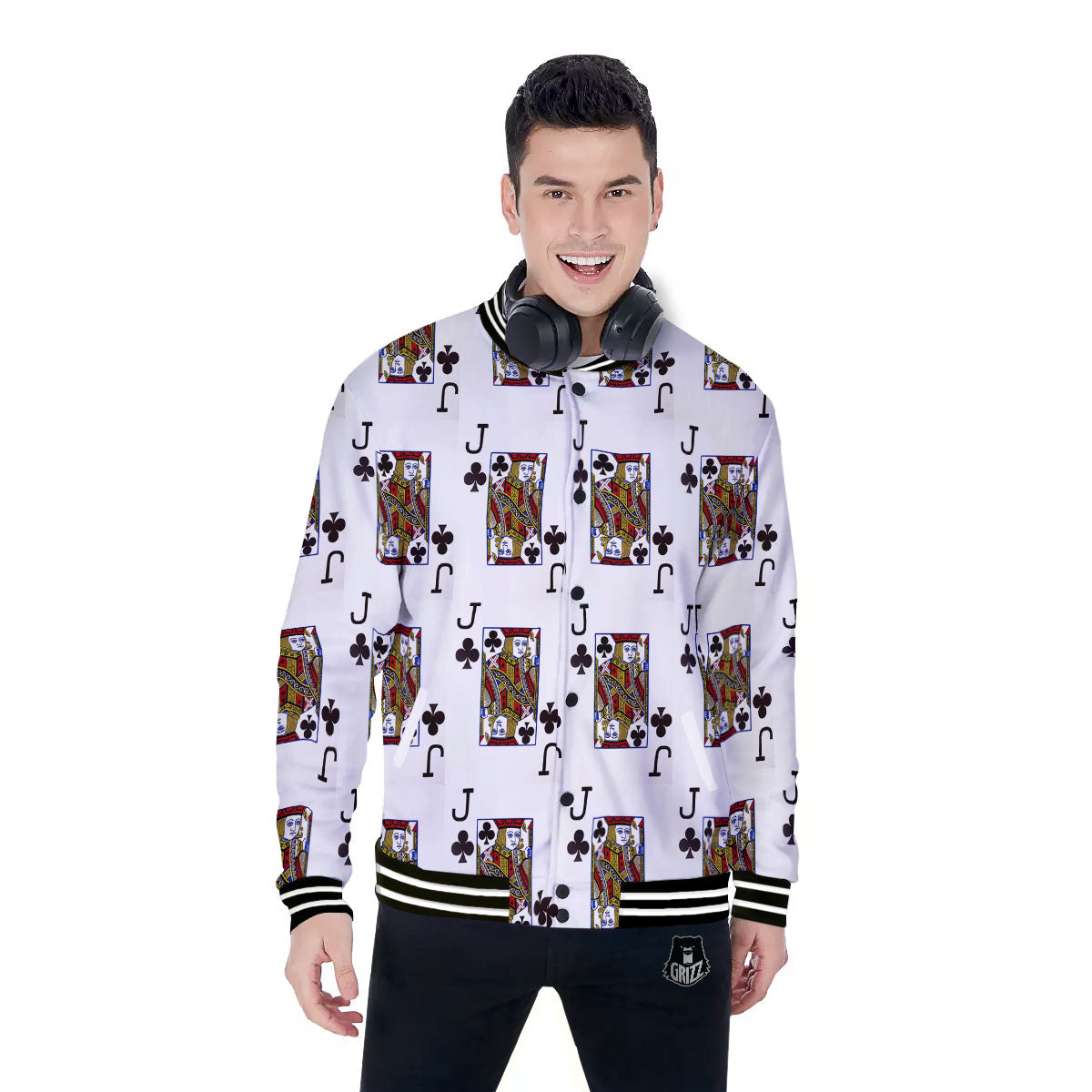 Playing Card Jack Of Clubs Print Pattern Baseball Jacket-grizzshop