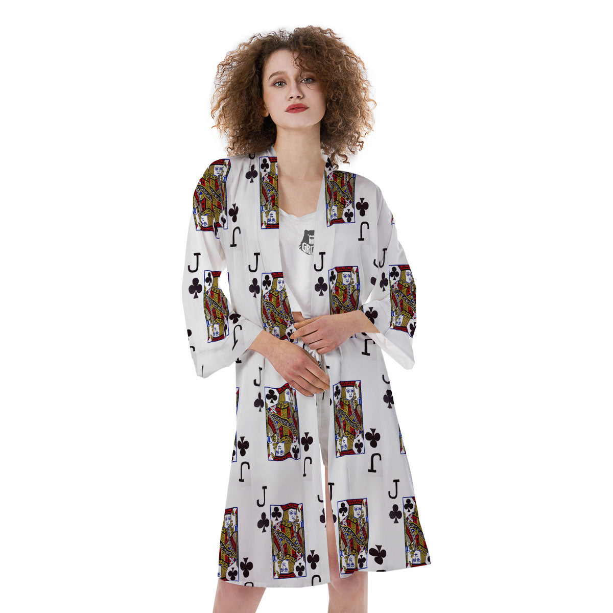 Playing Card Jack Of Clubs Print Pattern Kimono-grizzshop