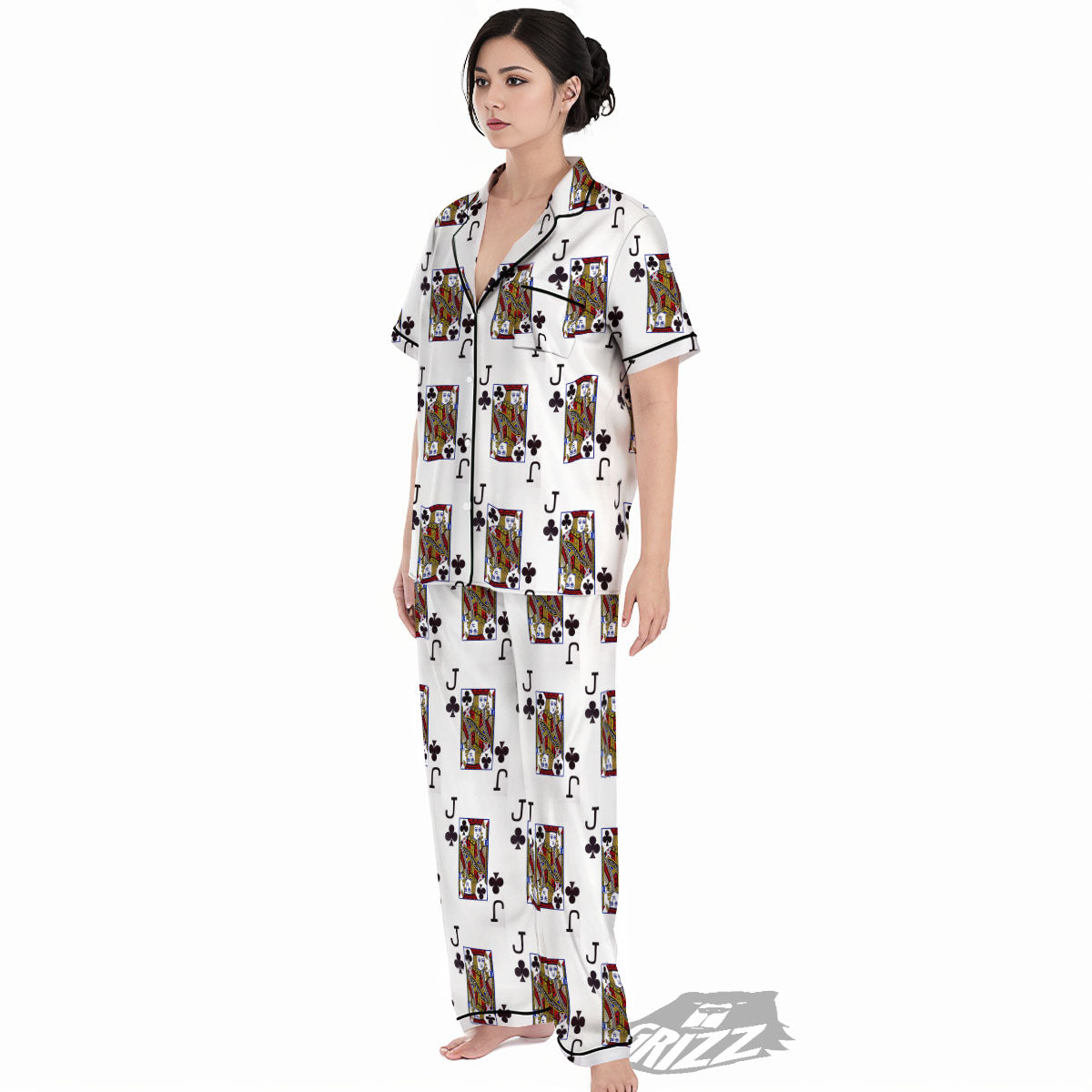 Playing Card Jack Of Clubs Print Pattern Women's Pajamas Set-grizzshop