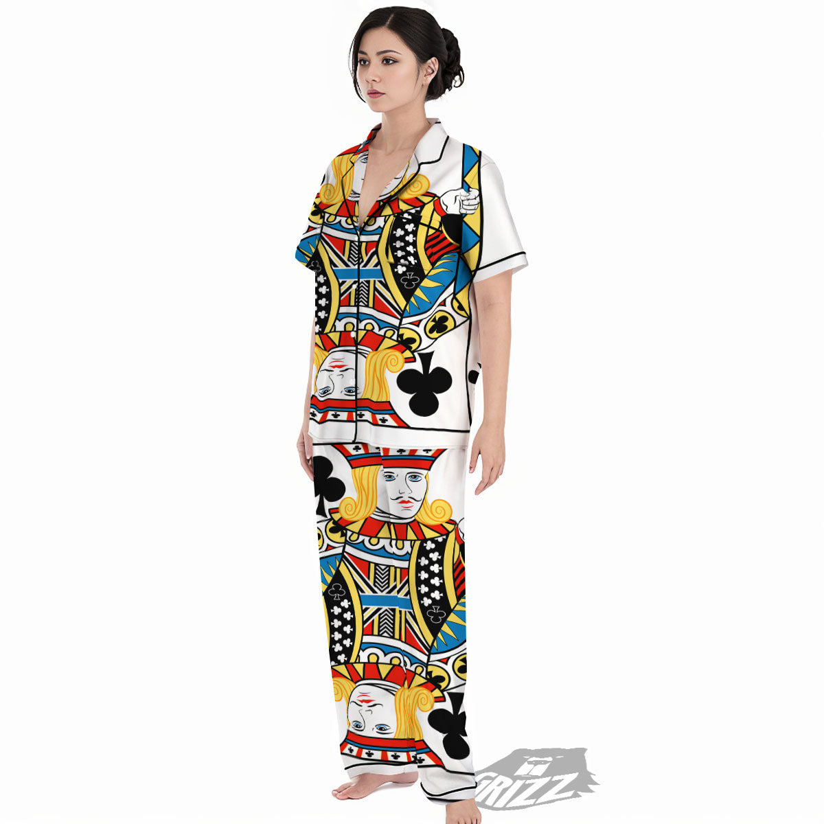 Playing Card Jack Of Clubs Print Women's Pajamas Set-grizzshop