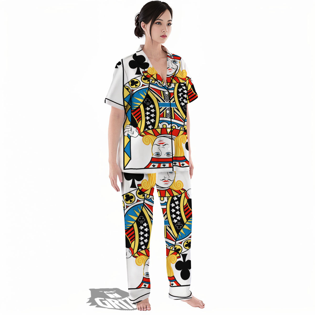 Playing Card Jack Of Clubs Print Women's Pajamas Set-grizzshop