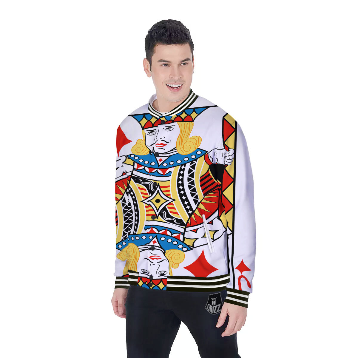 Playing Card Jack Of Diamonds Print Baseball Jacket-grizzshop