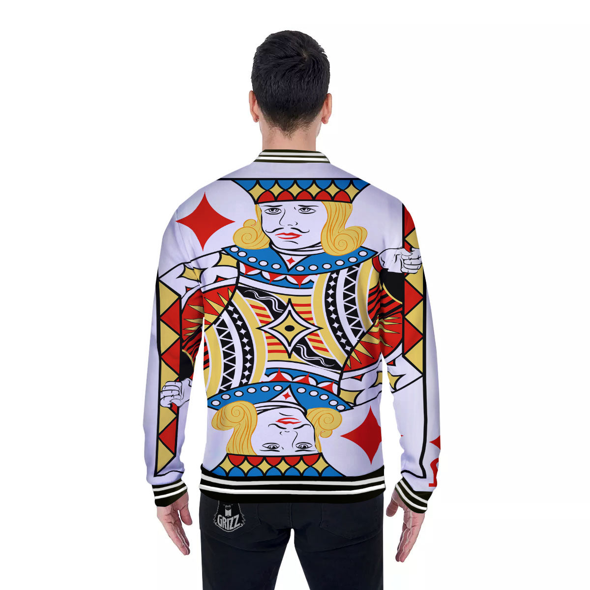 Playing Card Jack Of Diamonds Print Baseball Jacket-grizzshop