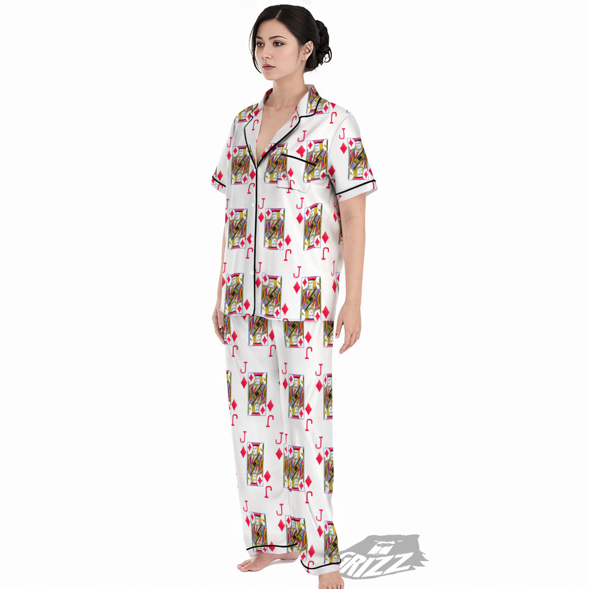 Playing Card Jack Of Diamonds Print Pattern Women's Pajamas Set-grizzshop